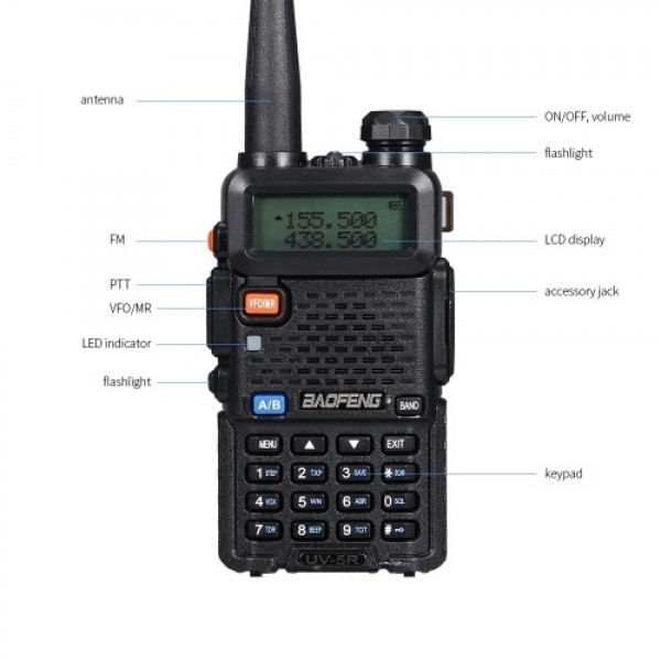 BAOFENG BF-UV5R FM Transceiver Dual Band Handheld Transceiver 128CH Amateur Portable Radio Long Standby Black