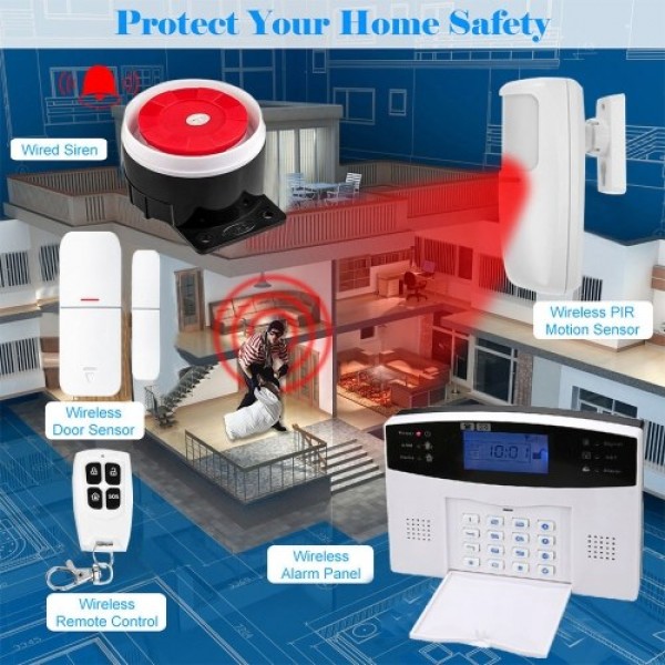 Security Alarm System  Kit Auto Dial GSM Home Security Wireless Alarm System GSM Home Security Alarm System Motion Sensor Door/W