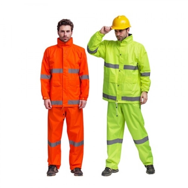 SFVest High Visibility Reflective Rainwear Suit Luminous Safety Raincoat Suit Outdoor Hiking Riding Men and Women Waterproof Oxf