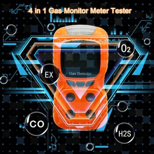 4-Gas Monitor Meter Tester Analyzer Portable Gas Detector CO Monitor Digital Toxic Gas Detector Rechargeable LCD Display Sound L