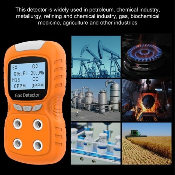 4-Gas Monitor Meter Tester Analyzer Portable Gas Detector CO Monitor Digital Toxic Gas Detector Rechargeable LCD Display Sound L