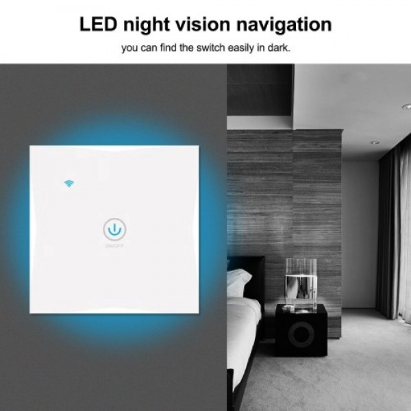 Wifi Smart Wall Touch Switch 1 Gang Glass Panel Mobile APP Tuya/Touch Control Timer No Hub Required Compatible with Google Home/