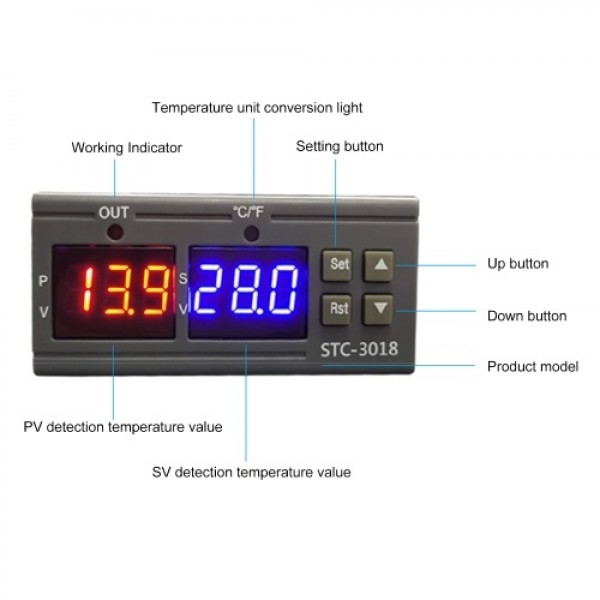 STC-3018 Temperature Controller, Digital LED Display Thermostat 12V